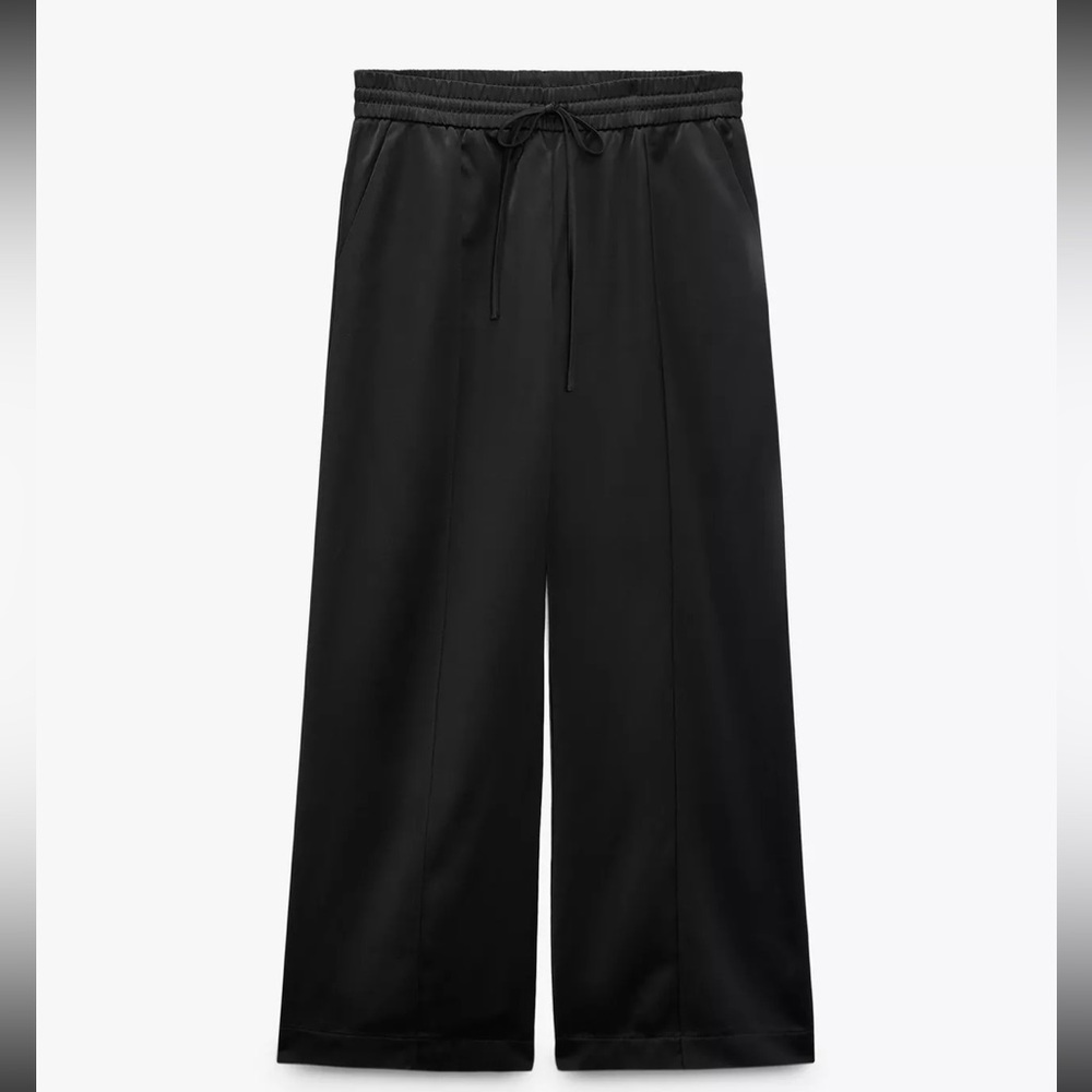 Zara Full Length Satin Effect Pants- Black